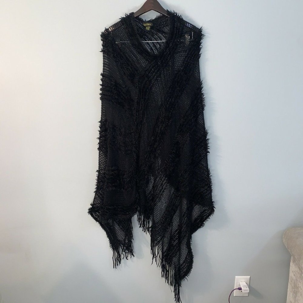 Gold Flava Black Crochet Shawl Over Sleeveless Sweater Plus One Size Fits All